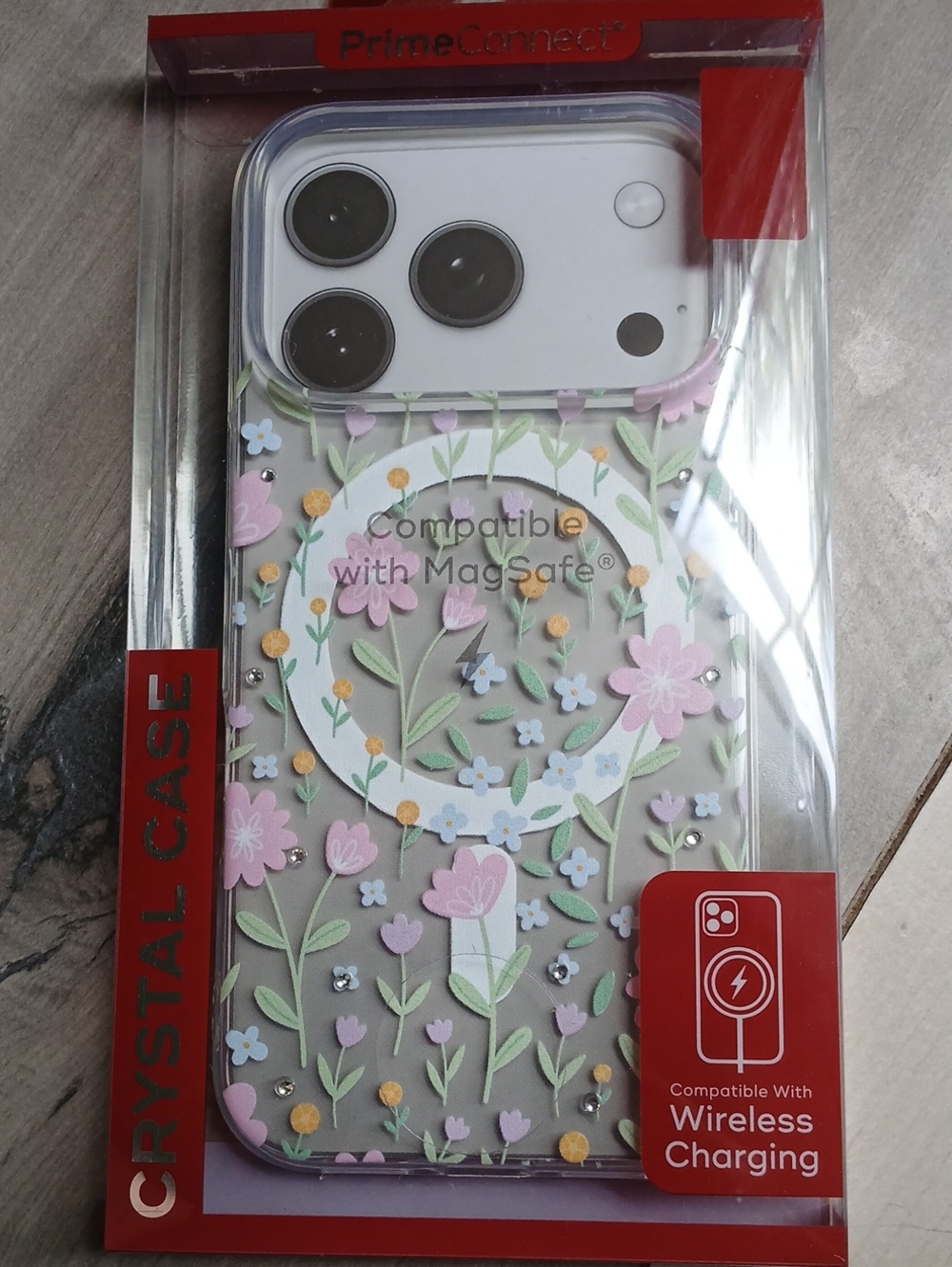 Floral Crystal Phone Case Compatible with MagSafe - Pink & White